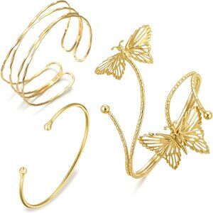 3Pcs Gold Arm Cuff Bracelets for Women Open Adjustable Upper Arm Bangle Adjustab